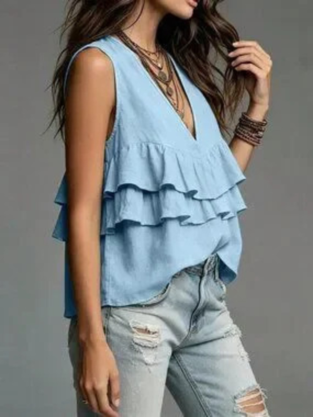 ZARA Baby Blue Elegant Casual Women's Tank Top